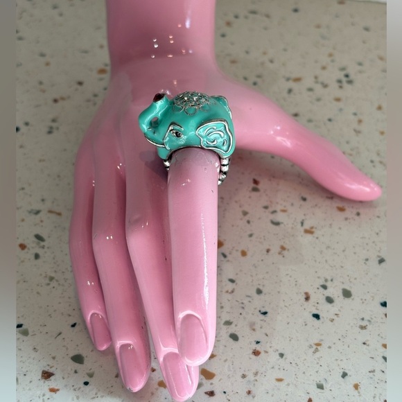 Teal Blue Elephant Ring with Stretch Comfort Band - Picture 4 of 12